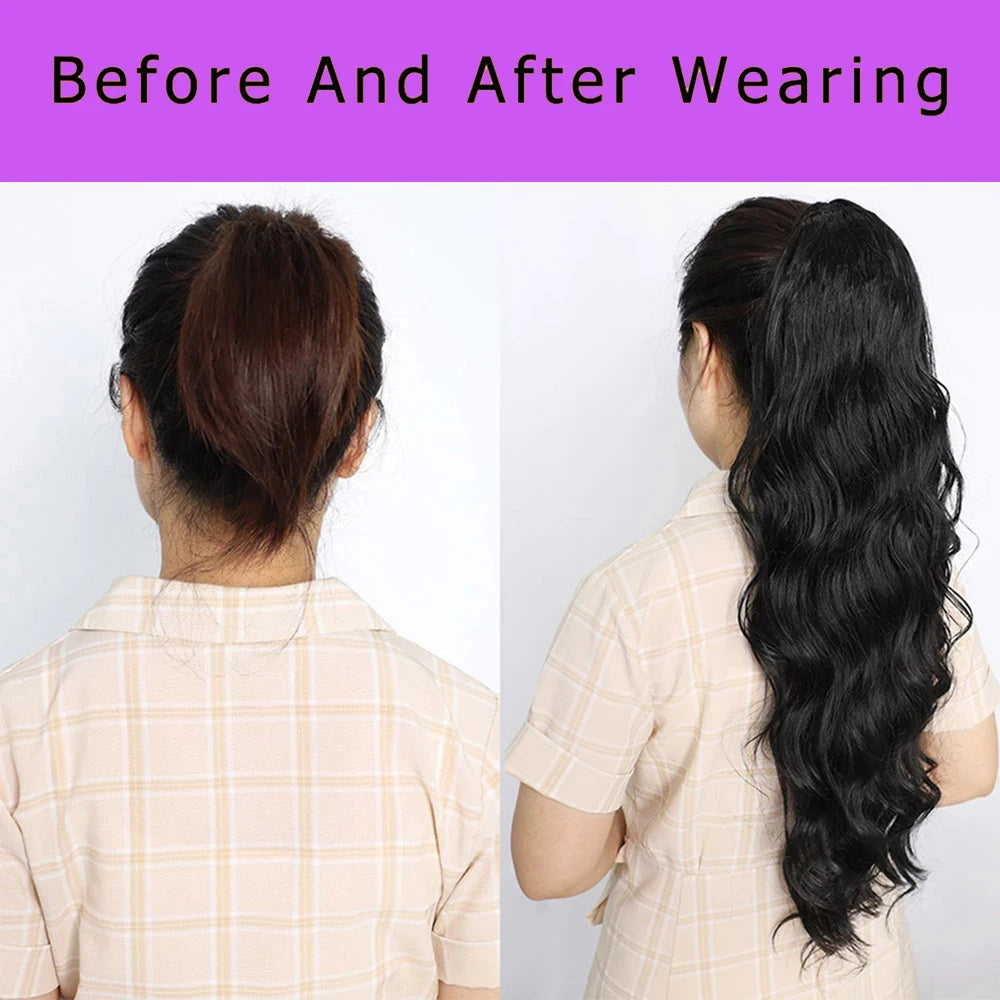 Body Wave Wrap-Around Ponytail Clip-In 100% Virgin Brazilian Human Hair Extensions Natural Black 120g