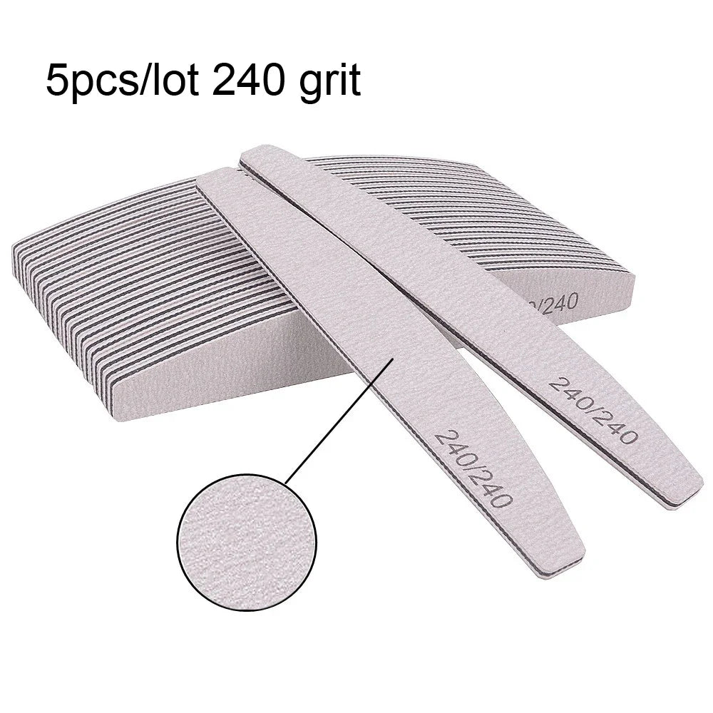 3/5/10-Pack Professional Nail Files — Thick Half-Moon Emery Boards, Multiple Grits (80–240) for Manicure & Nail Extensions