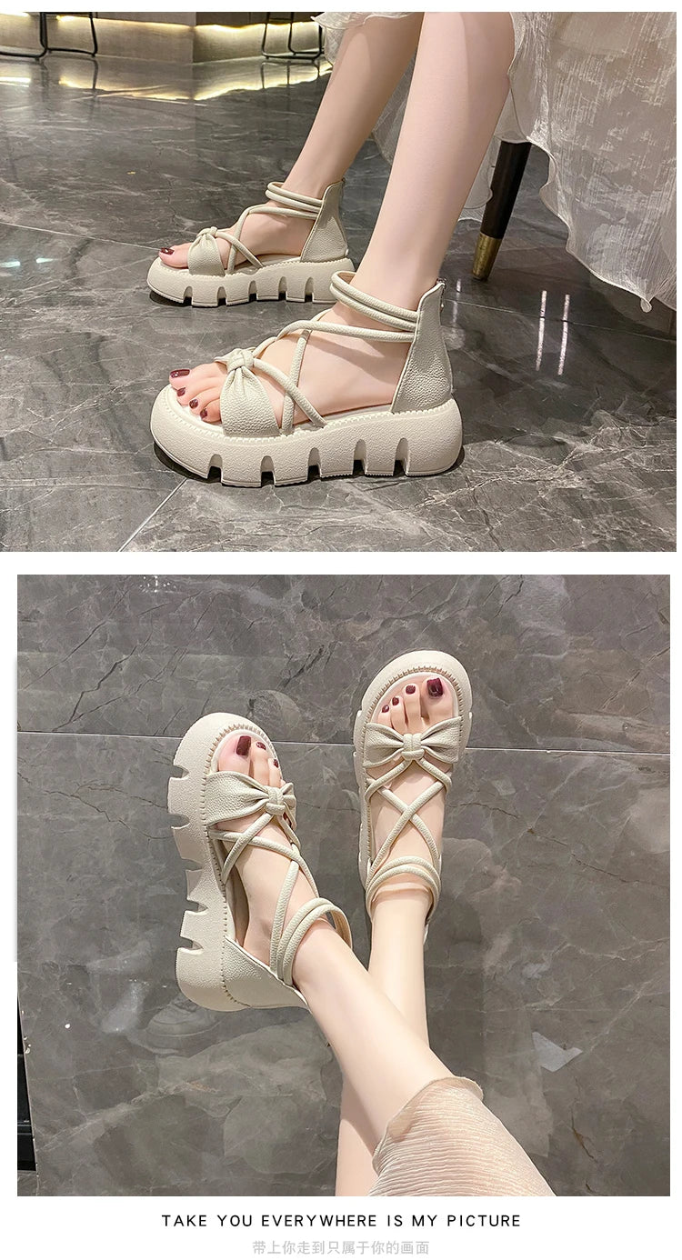 Women's Woven Ankle-Strap Mid Heel Sandals — Thick Sole Summer Clogs