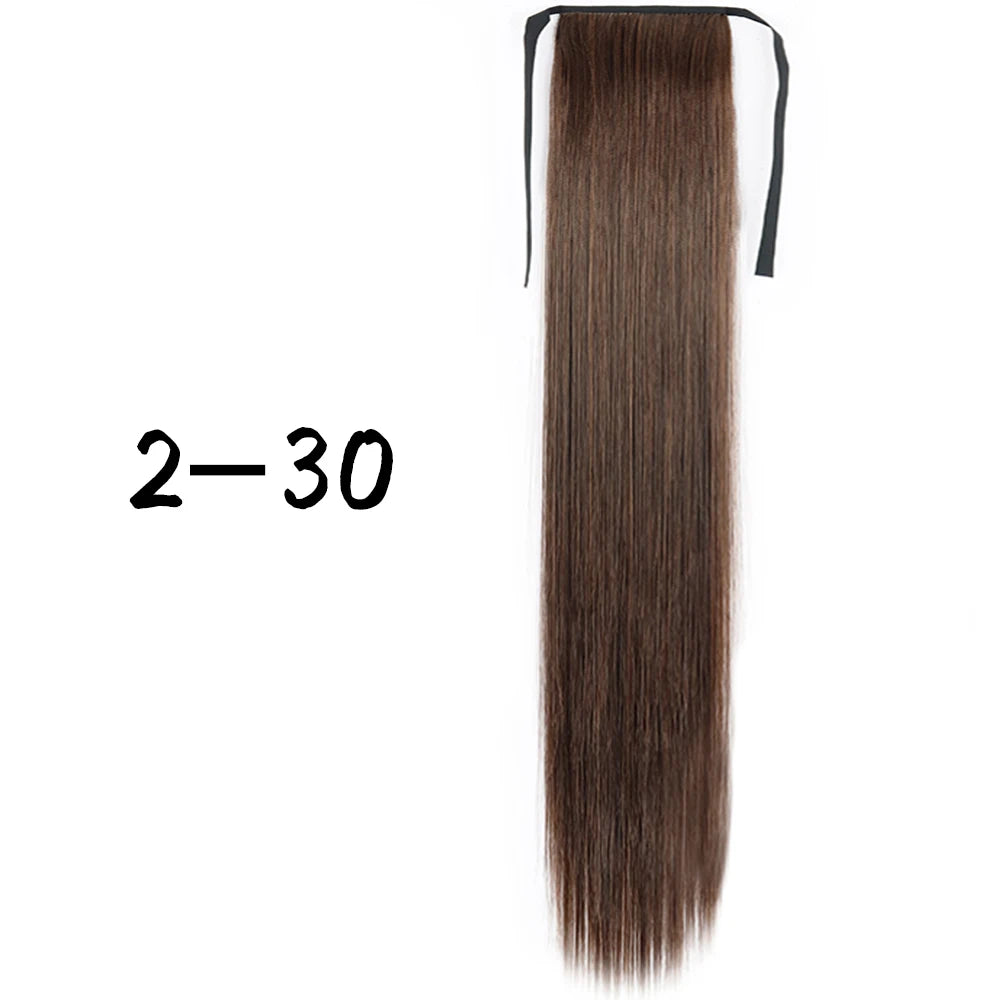 Wrap-Around Clip-In Ponytail Hair Extension 22-34 in (56-86 cm) Long Straight Heat-Resistant Synthetic Blonde Brown