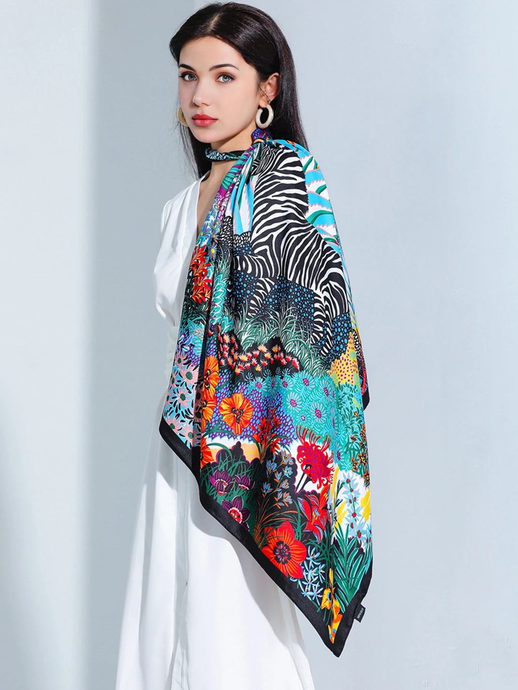 Square Satin Silk-Feel Scarf 35.4×35.4 in (90×90 cm) – Women's Printed Hijab Shawl Bandana Foulard Headscarf