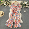 V-Neck Dolman Sleeve Polka Dot High-Waist Wide-Leg Jumpsuit for Women