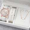 5/6-Piece Women's Quartz Leather Strap Watch Set with Heart Rhinestone Charm - Analog Fashion Wristwatches (Box Not Included)