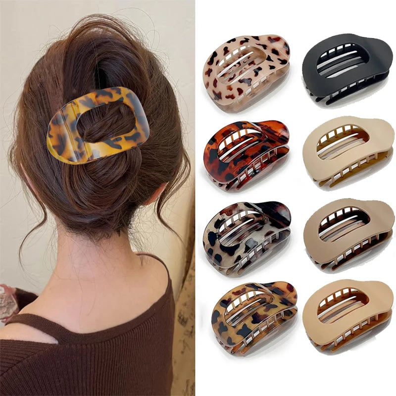 Leopard Oval Flat Hair Clips for Women — Large Round Flat Claw French Hair Clips, Trendy Hair Accessories