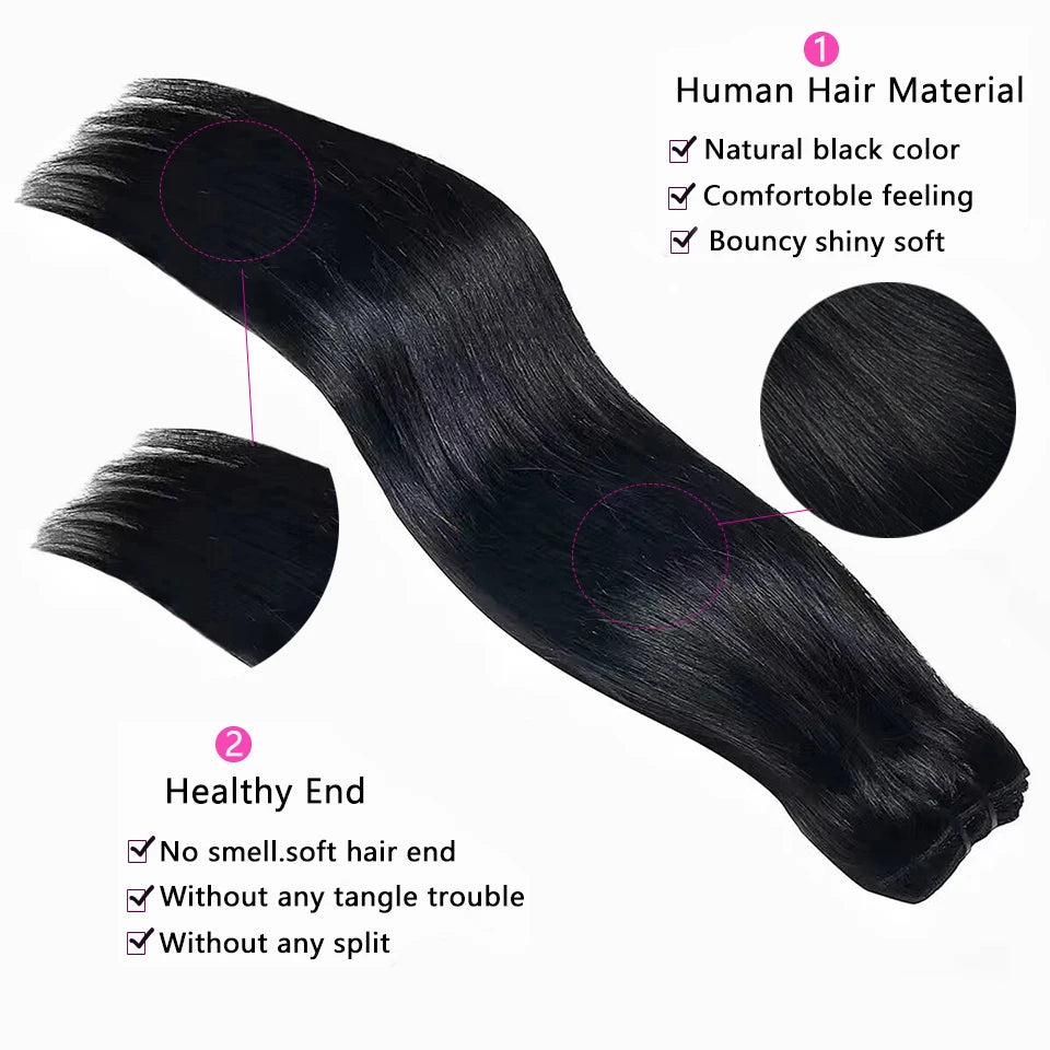 8-Piece 120g Clip-In Hair Extensions — Remy Human Hair Straight, 10–26 in (25–66 cm) — Natural Black / #4 / #613