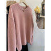 Vintage Grey V-Neck Knit Pullover Sweater for Women – Casual Loose Fit, Autumn/Winter