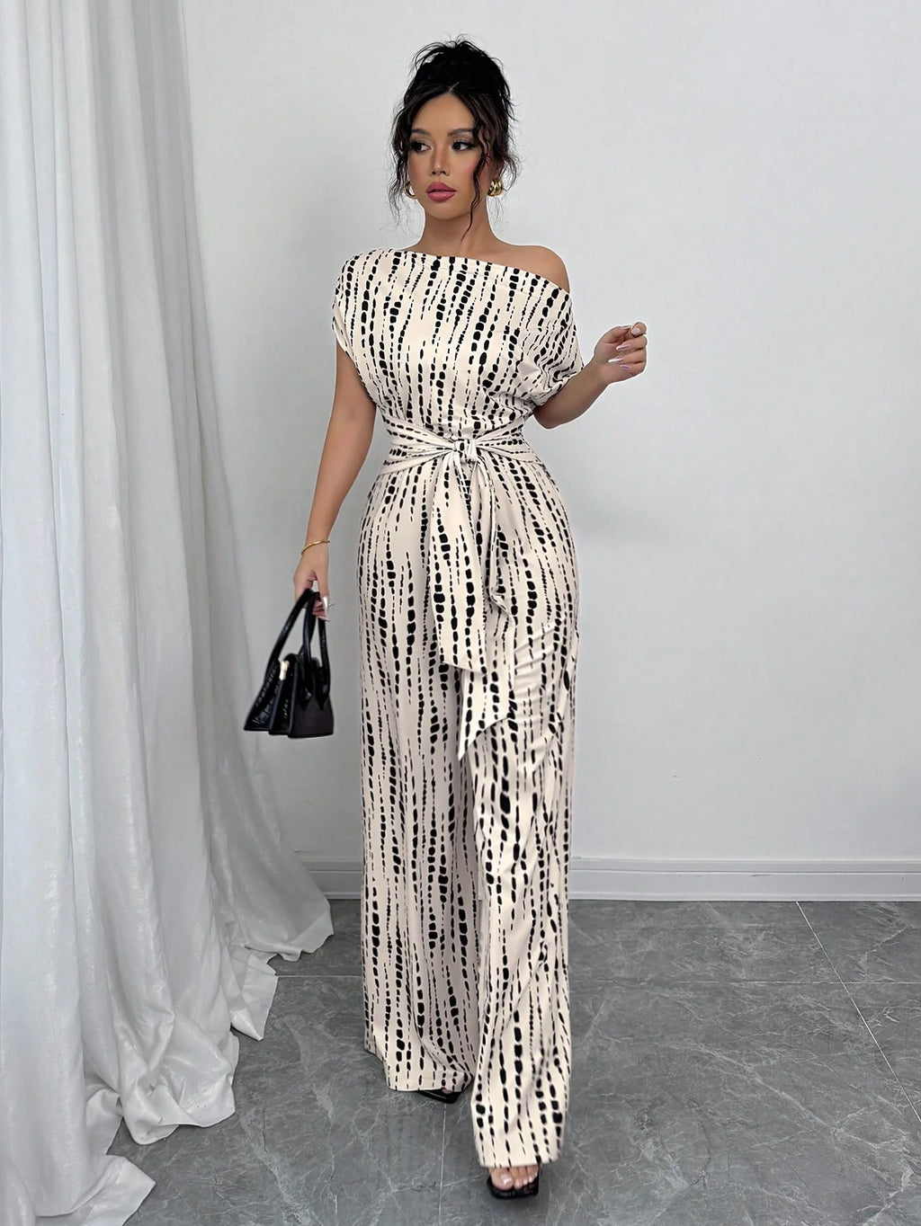 Striped Asymmetric Strap Wide-Leg Jumpsuit – Women's Summer Vacation Outfit