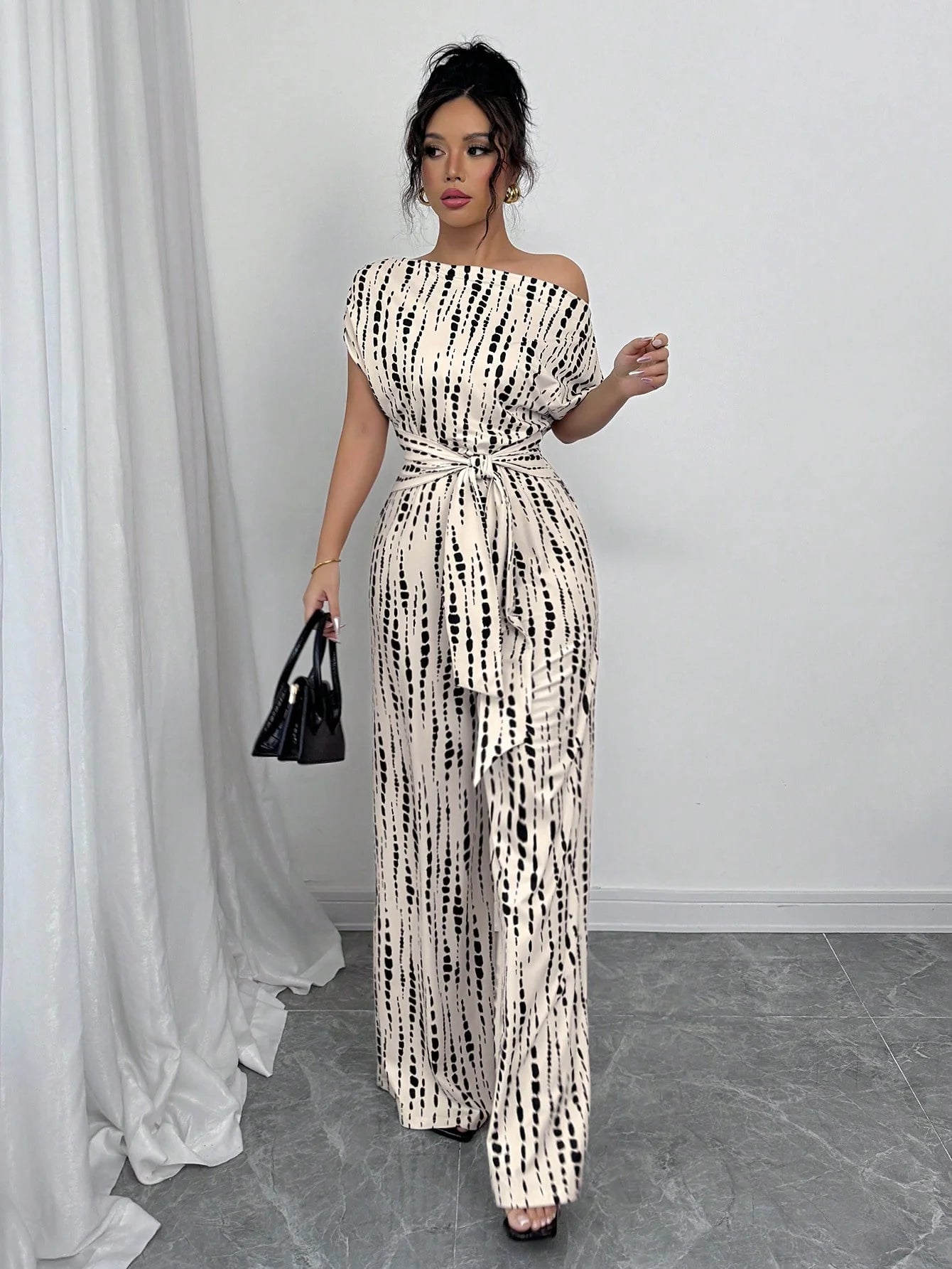 Striped Asymmetric Strap Wide-Leg Jumpsuit – Women's Summer Vacation Outfit