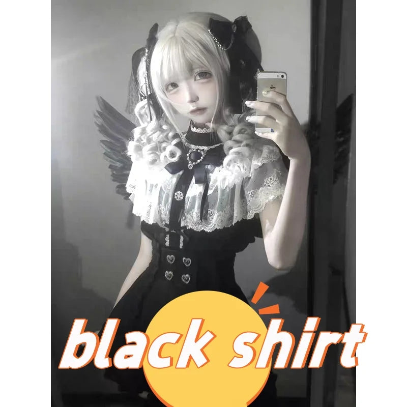 Kawaii Jirai Kei Lolita Y2K Japanese Style Blouse with Peter Pan Collar Long Sleeve Sweet Aesthetic Top for Women