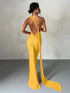 Women's One-Shoulder Backless Ruched Maxi Dress – Adjustable Scarf Loop, Y2K Streetwear Festival Evening Dress