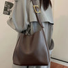 Minimalist Women's Tote Bag, Retro Faux Leather Shoulder Bucket Handbag with PU Lining, Solid