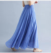 Women's Linen Cotton Ankle-Length Maxi Skirt Elastic Waist Pleated Boho Beach Vintage