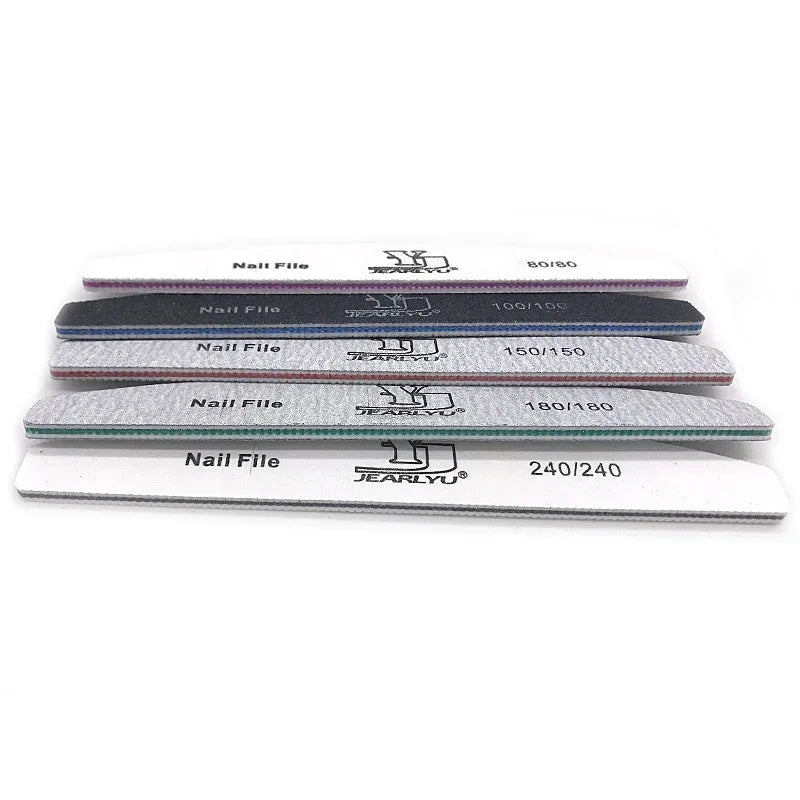 5-Pack Multi-Grit Nail Files 80/100/150/180/240 Grit Acrylic Manicure Buffers with Cuticle Remover, Mixed Colors - 7.0 in (17.8 cm)