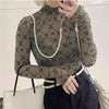 Women's Tulle Mesh Long Sleeve Sheer Blouse Moon Flocked Y2K Top