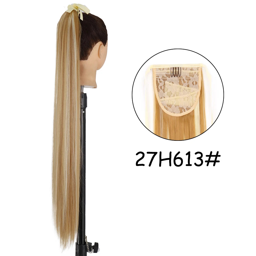 34-Inch (86 cm) Clip-In Synthetic Ponytail Hair Extension — Blonde Wrap-Around Long Straight Hairpiece