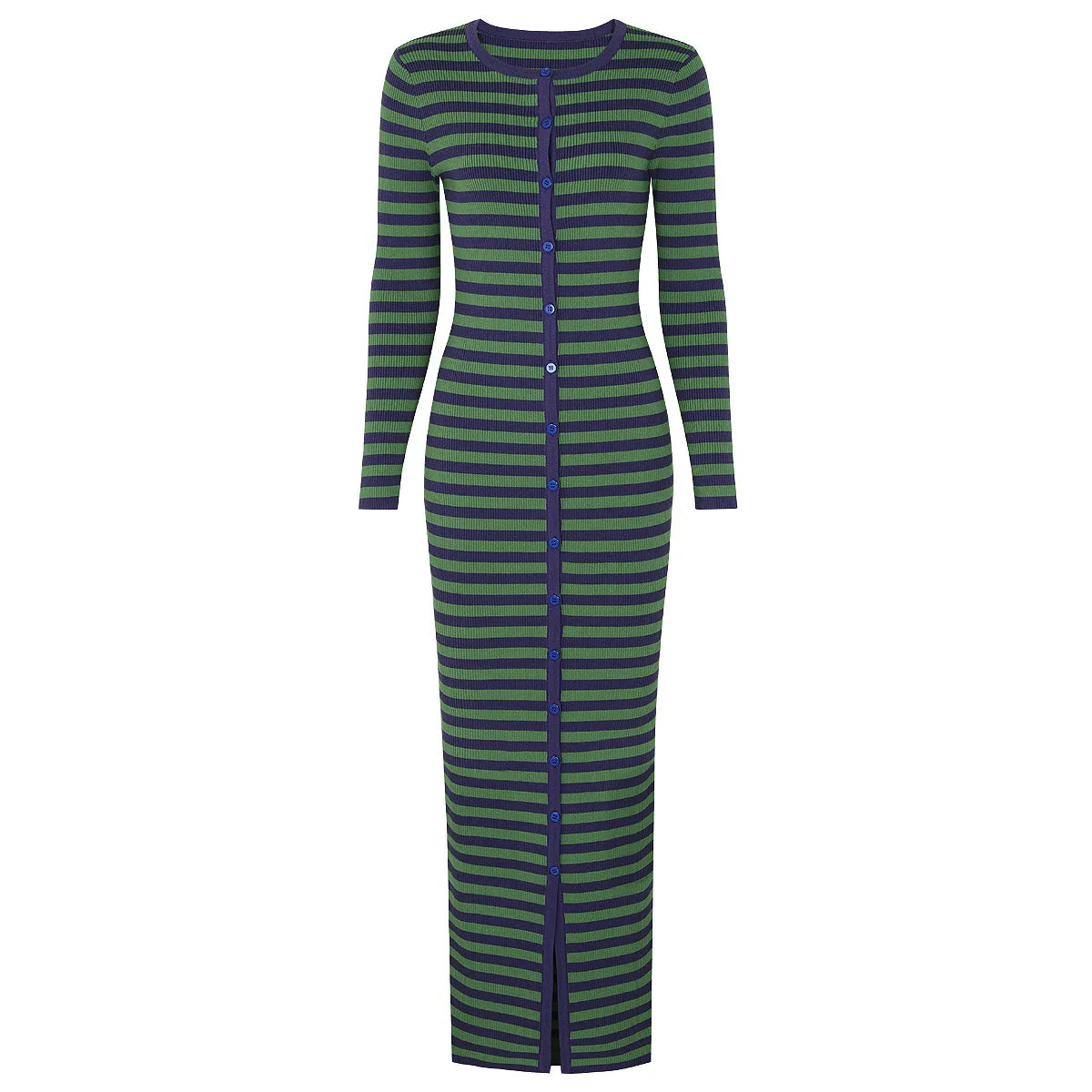 ZJYT Striped Knit Midi Sweater Dress – O-Neck Long Sleeve Slim Straight Casual Autumn/Winter Dress for Women