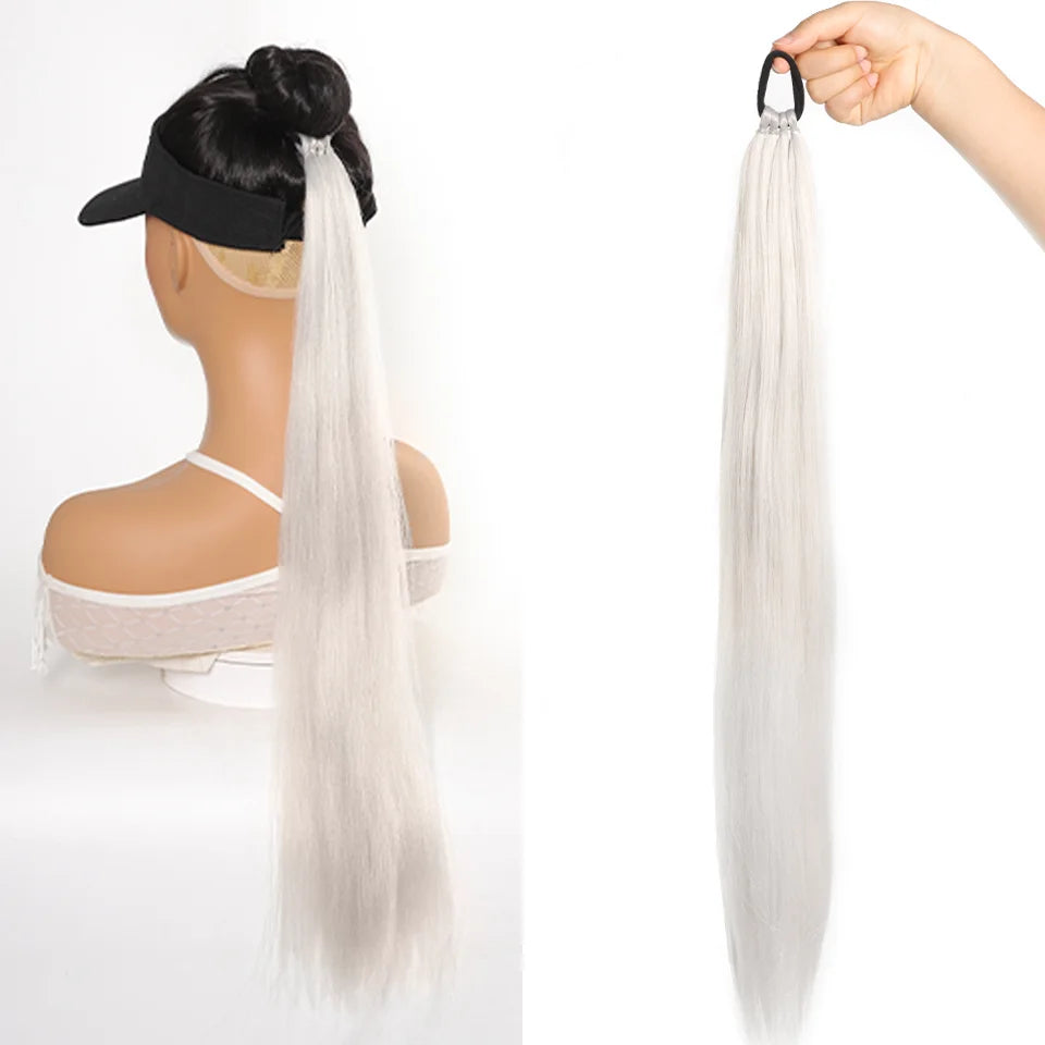 28-Inch (71 cm) Straight Synthetic Ponytail Hair Extension with Elastic Hair Rope