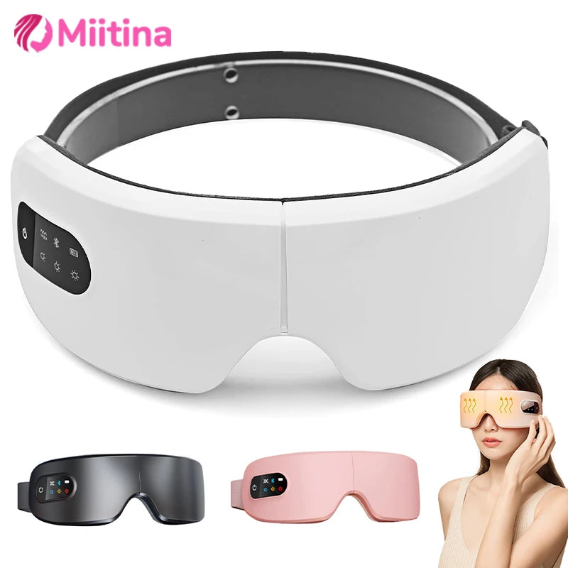 16D Heated Bluetooth Eye Massager - Smart Airbag Vibration Hot Compress, Foldable Rechargeable Eye Spa for Eye Fatigue, Dark Circles & Sleep