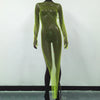 Shiny Rhinestone Fishnet Mesh Dress Long Sleeve O-Neck Hollow-Out Side Slit Sexy Beach Cover-Up for Women One Size