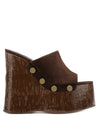 Women's Woodgrain Chunky Sandals – Square Block Heel 14 cm (5.5 in), Waterproof, Rivet & Rhinestone Accents, Metal Buckle