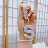 Sparkling Rhinestone Initial Keychain - Round Alloy Letter Charm with Crystal Pendant