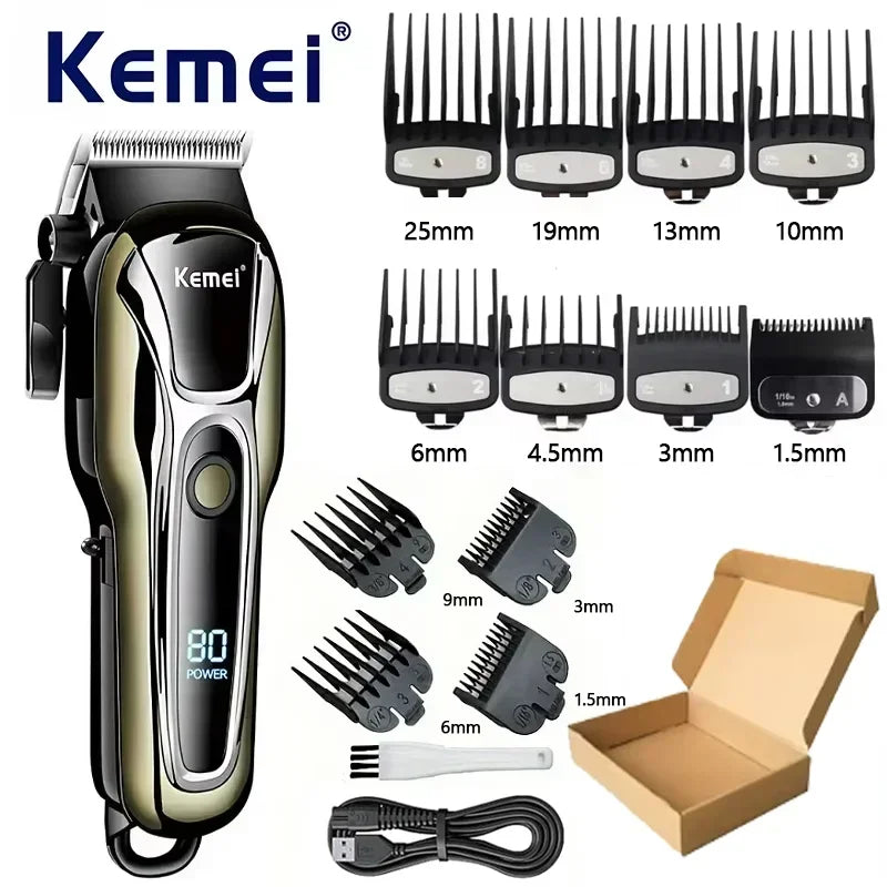 Kemei Rechargeable Cordless Hair Clipper, Professional Men's Trimmer with Limit Combs, 3-Hour Run Time