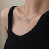 Double Hollow Heart Pendant Necklace for Women, Silver Clavicle Chain