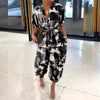 Women's Short Sleeve Lace-Up Dot Leopard Print Jumpsuit with Pockets, Casual Vintage Wide-Leg Ankle-Length