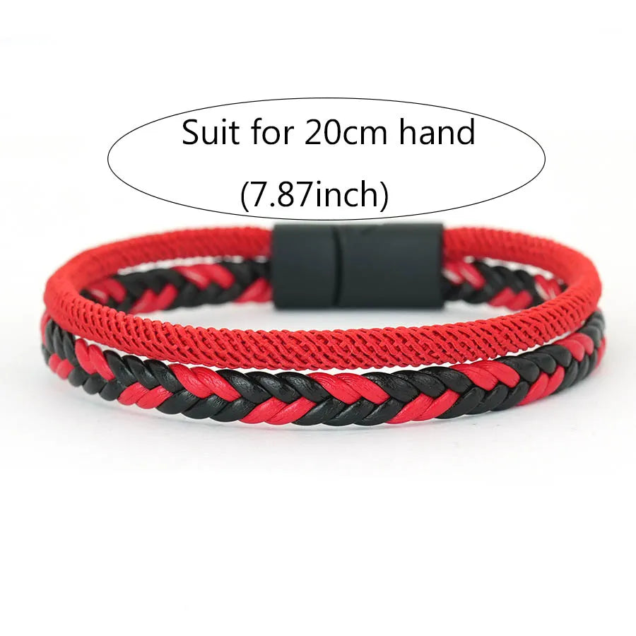 Men's Double-Layer Braided Leather Bracelet with Detachable Magnetic Buckle & Chain - Hiphop Street Armband