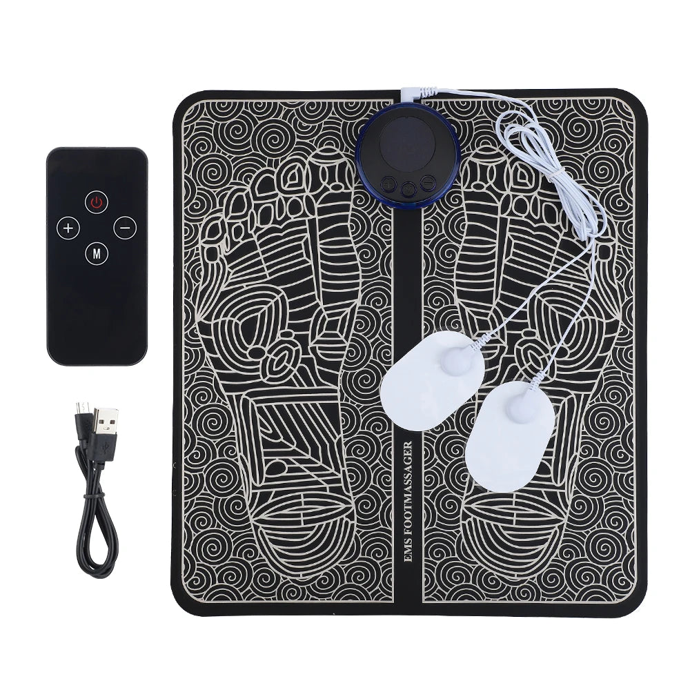 Rechargeable EMS Foot Massager Pad – Electric Pulse Muscle Stimulator Mat with Remote, 8 Modes & 19 Intensity Levels