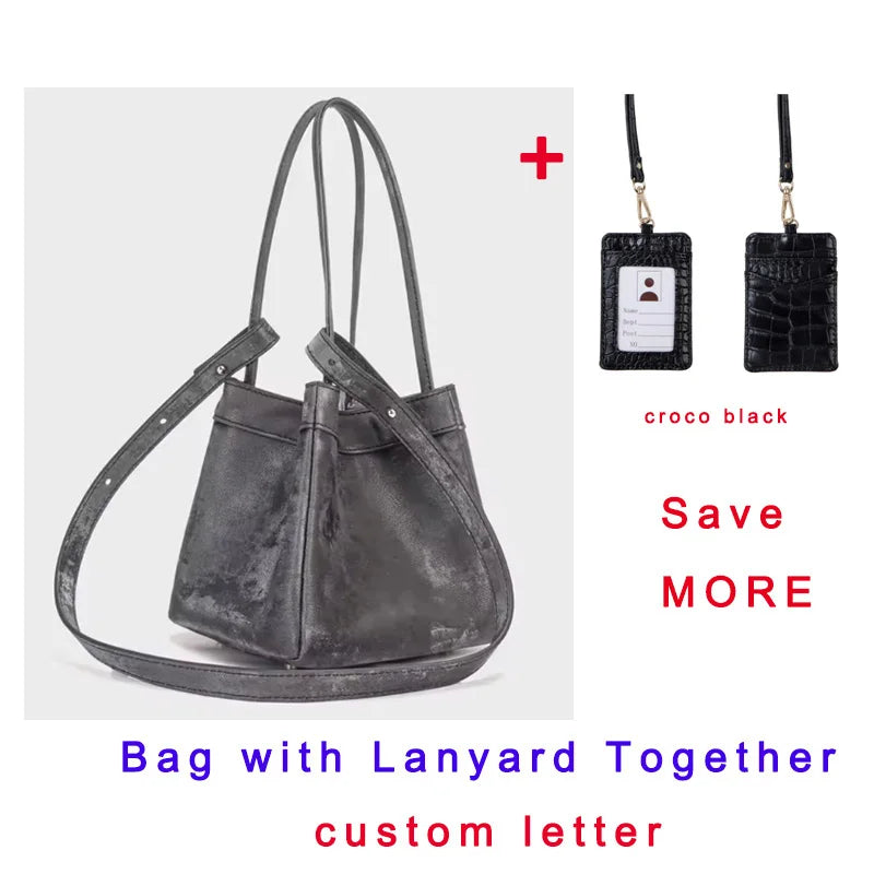 Personalized Faux Suede Bucket Bag for Women – Custom Letter Shoulder Tote, Luxury Party Handbag