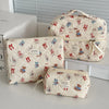 Quilted Cotton Makeup Bag – Zipper Cosmetic Organizer Box-Shaped Toiletry Case for Women & Girls