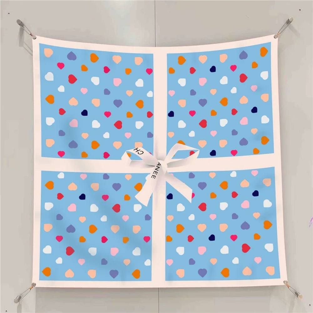 Twill Silk Square Scarf 90 x 90 cm (35.4 in) - Floral & Letter Print Women's Neck Kerchief Wrap