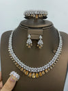 Bridal Cubic Zirconia Jewelry Set – Necklace, Bracelet, Earrings and Ring, 24K Gold/White Gold Plated Geometric Wedding Set