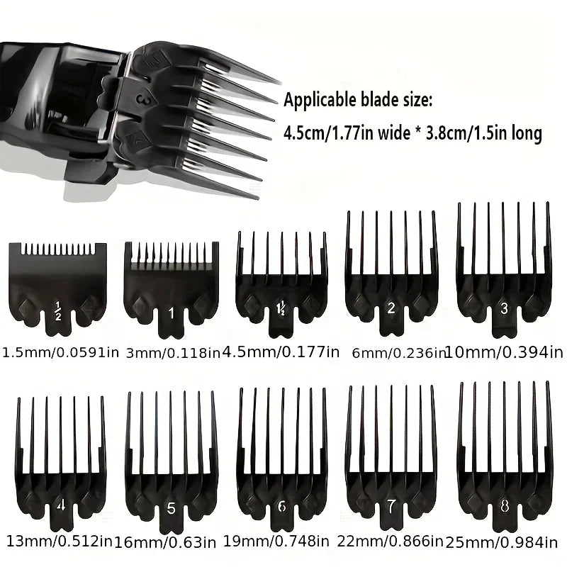 10-Pack Black Hair Clipper Guide Combs – Universal Trimmer Attachments for Barber & Home Salon