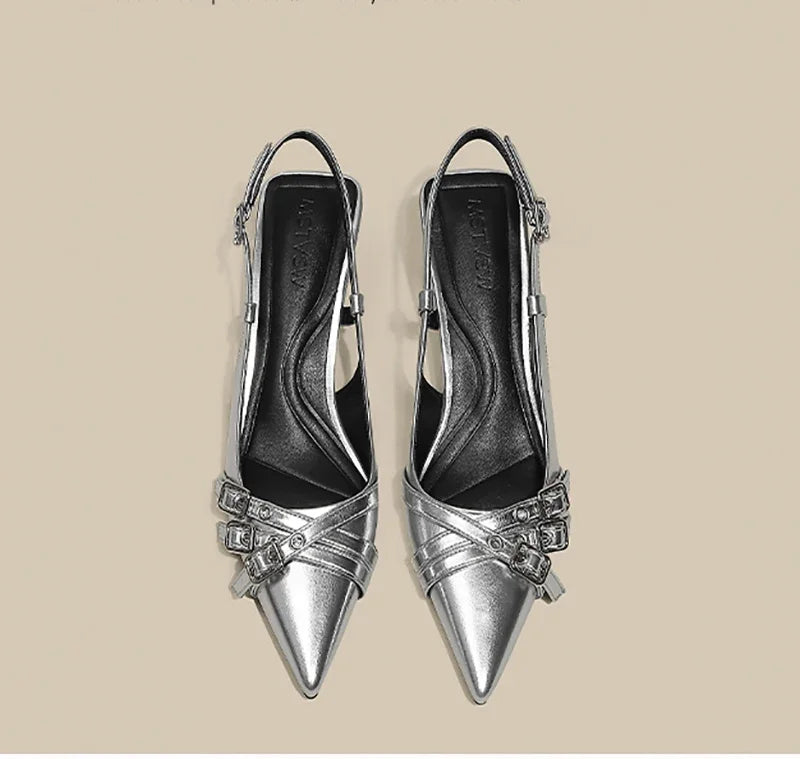 Pointed Toe High Heel Sandals for Women – Roman Slip-On Square Heel Dress Sandals