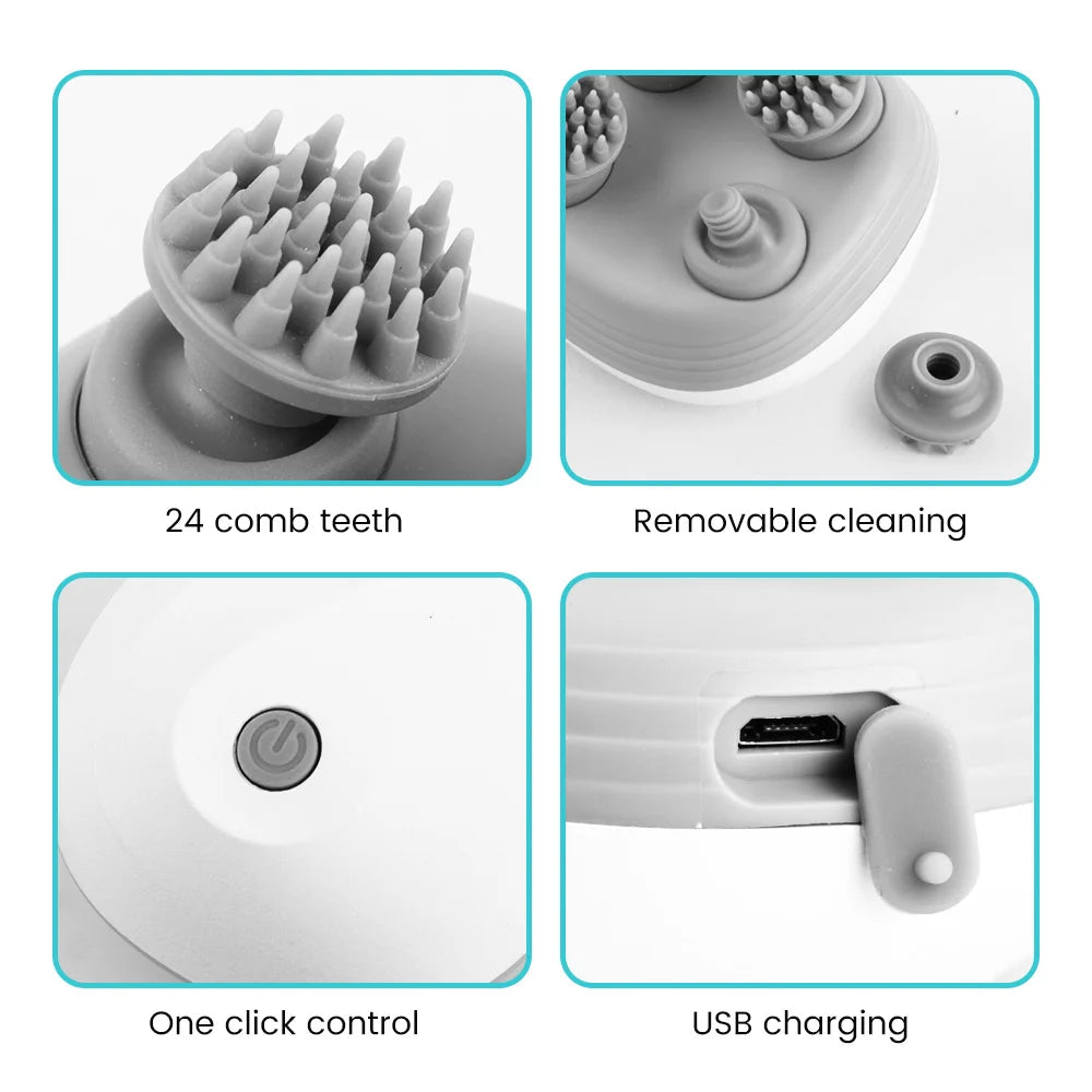 Electric 4-Head Head & Body Massager — Deep Tissue Scalp, Neck & Shoulder Handheld, 3-Speed USB Rechargeable Vibrating Kneading for Pets