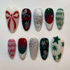 24-Pack Christmas Green Snowflake Press-On Nails with Rhinestones – Holiday False Nail Set for Women
