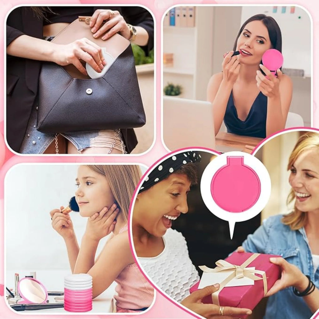 50-Pack Mini Foldable Round Makeup Mirrors - Portable Compact Travel Mirrors for Women, Polished Glass, Floor-Mount