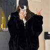 Women's Short Fur-Lined Leather Jacket with Hood, Eco-Friendly Faux Lamb Fur Lining, Zippered Winter Coat, Regular Fit