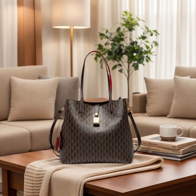 CHCH Premium PU Leather Crossbody Tote for Women – Large Capacity Letter-Print Bucket Messenger Bag