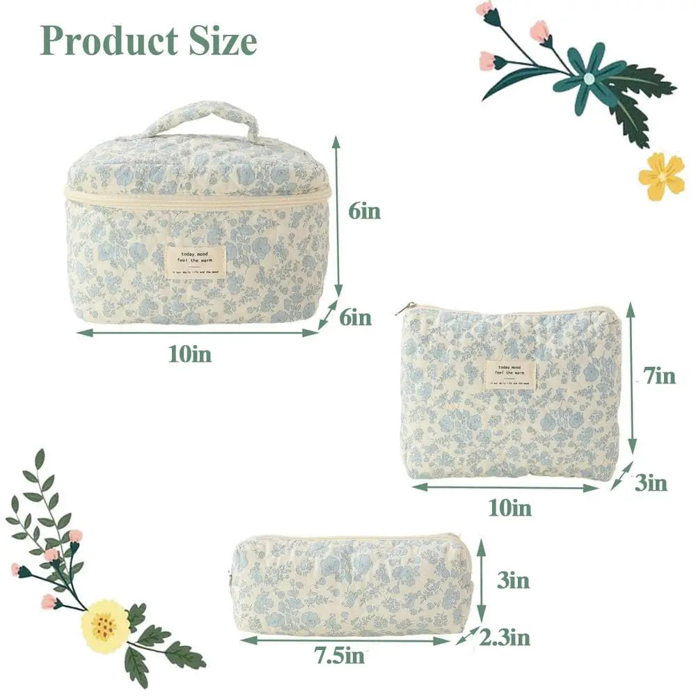 Quilted Cotton Makeup Bag – Zipper Cosmetic Organizer Box-Shaped Toiletry Case for Women & Girls