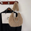 Faux Fur Armpit Shoulder Bag with Chain, Fluffy Underarm Purse for Women Winter Furry Tote Handbag