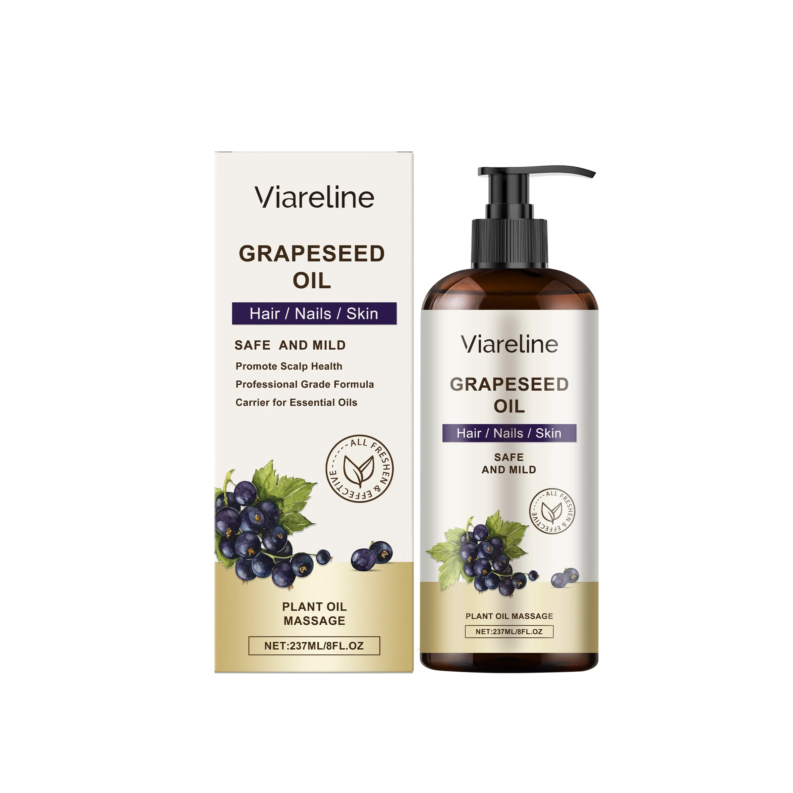 Grapeseed Oil 237 ml (8 fl oz) – Fast-Absorbing Moisturizing Body, Hair & Nail Massage Oil