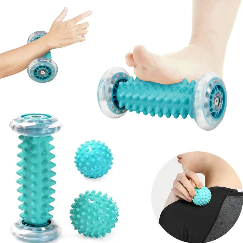 Foot Massage Roller and Spiky Massage Ball Set for Plantar Fasciitis Relief, Deep Tissue Acupressure for Feet Legs and Back