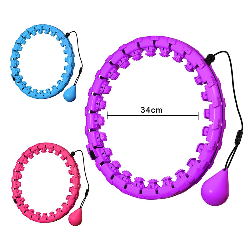 Adjustable 24-Section Smart Fitness Hula Hoop – Detachable Waist Massager with Silent Rollers for Slimming & Home Workout