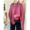 Vintage Grey V-Neck Knit Pullover Sweater for Women – Casual Loose Fit, Autumn/Winter