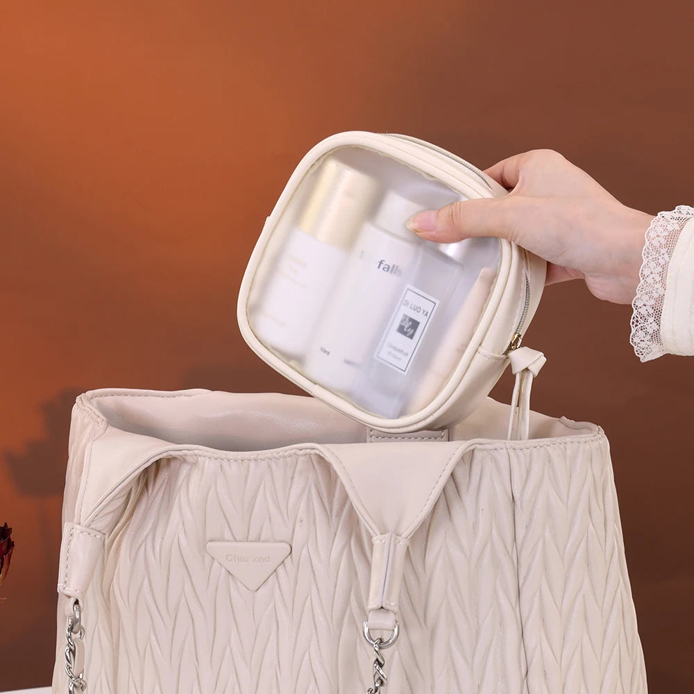 Semi-Transparent Makeup Bag - Large Capacity Travel Cosmetic & Toiletry Organizer