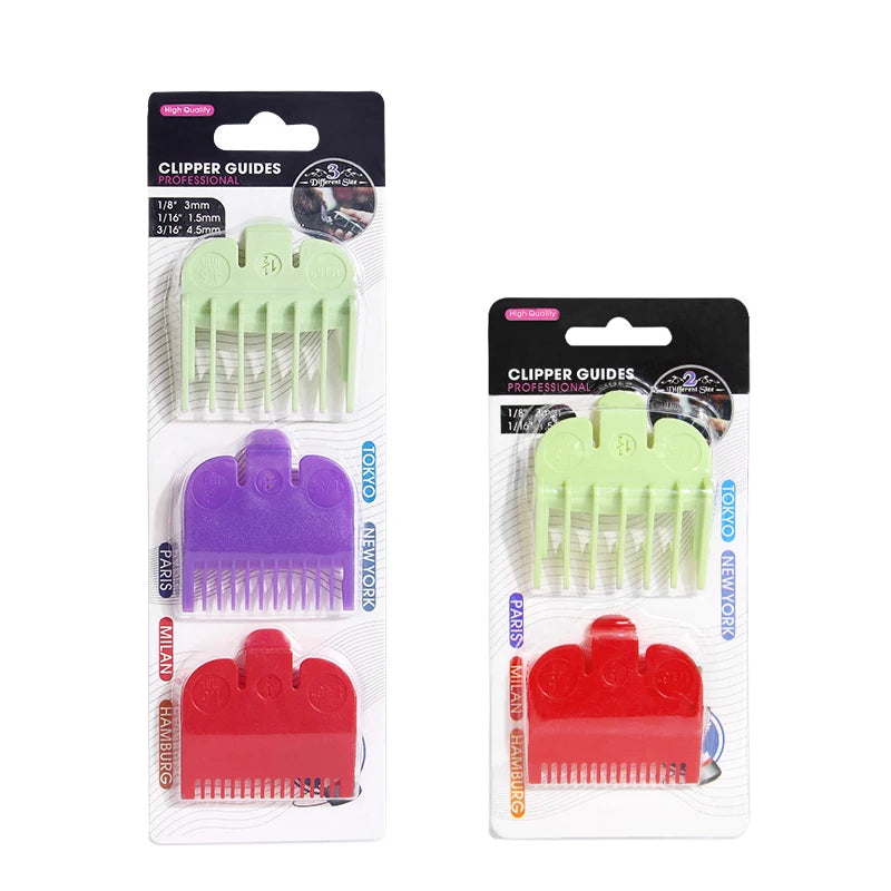 Universal Hair Clipper Guide Combs 1.5/3/4.5mm – Color-Coded Plastic Trimmer Guards (Green, Purple, Red)