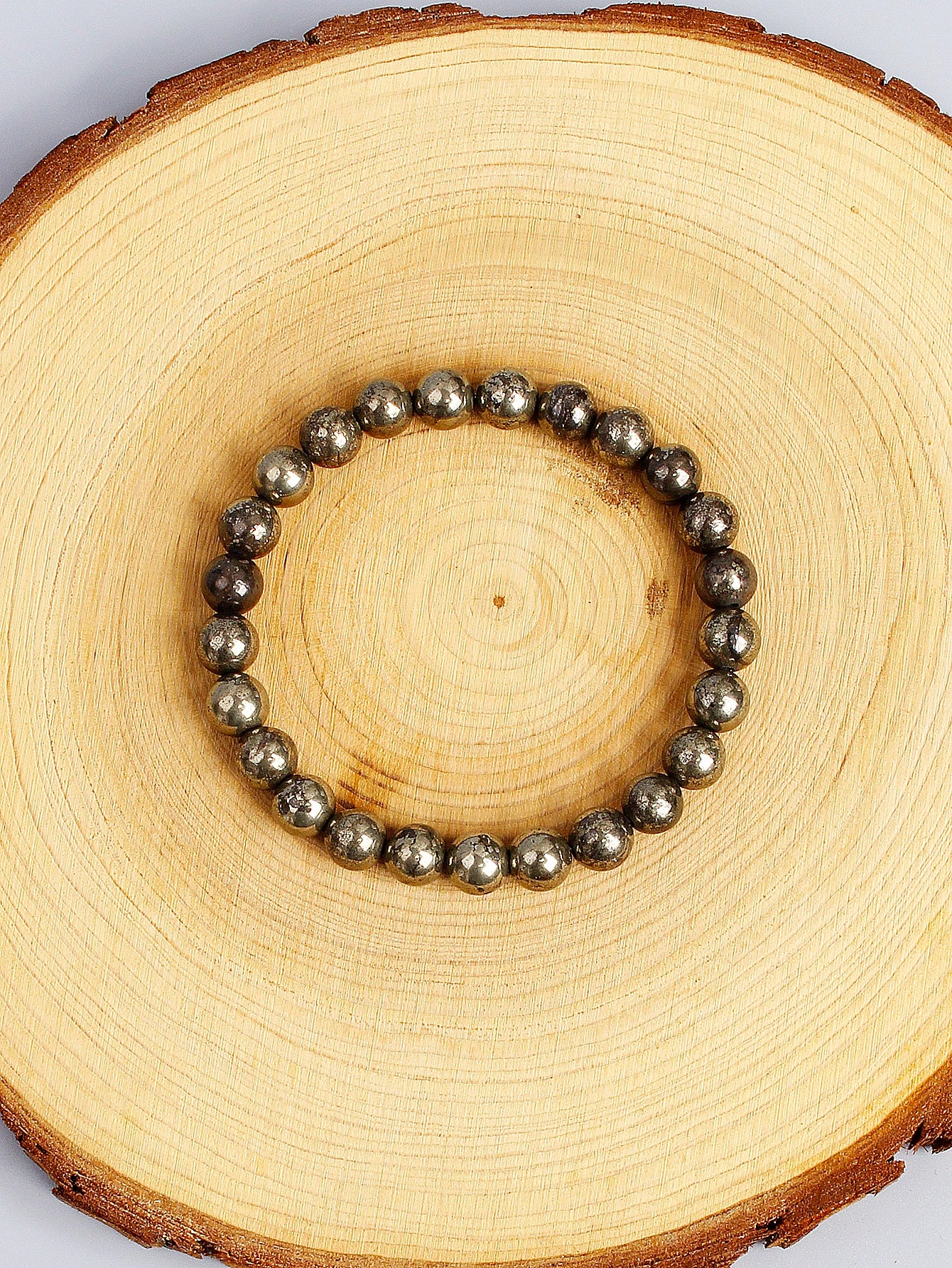 Natural Pyrite Bead Bracelet Unisex Healing Stone Jewelry for Wealth Abundance and Protection